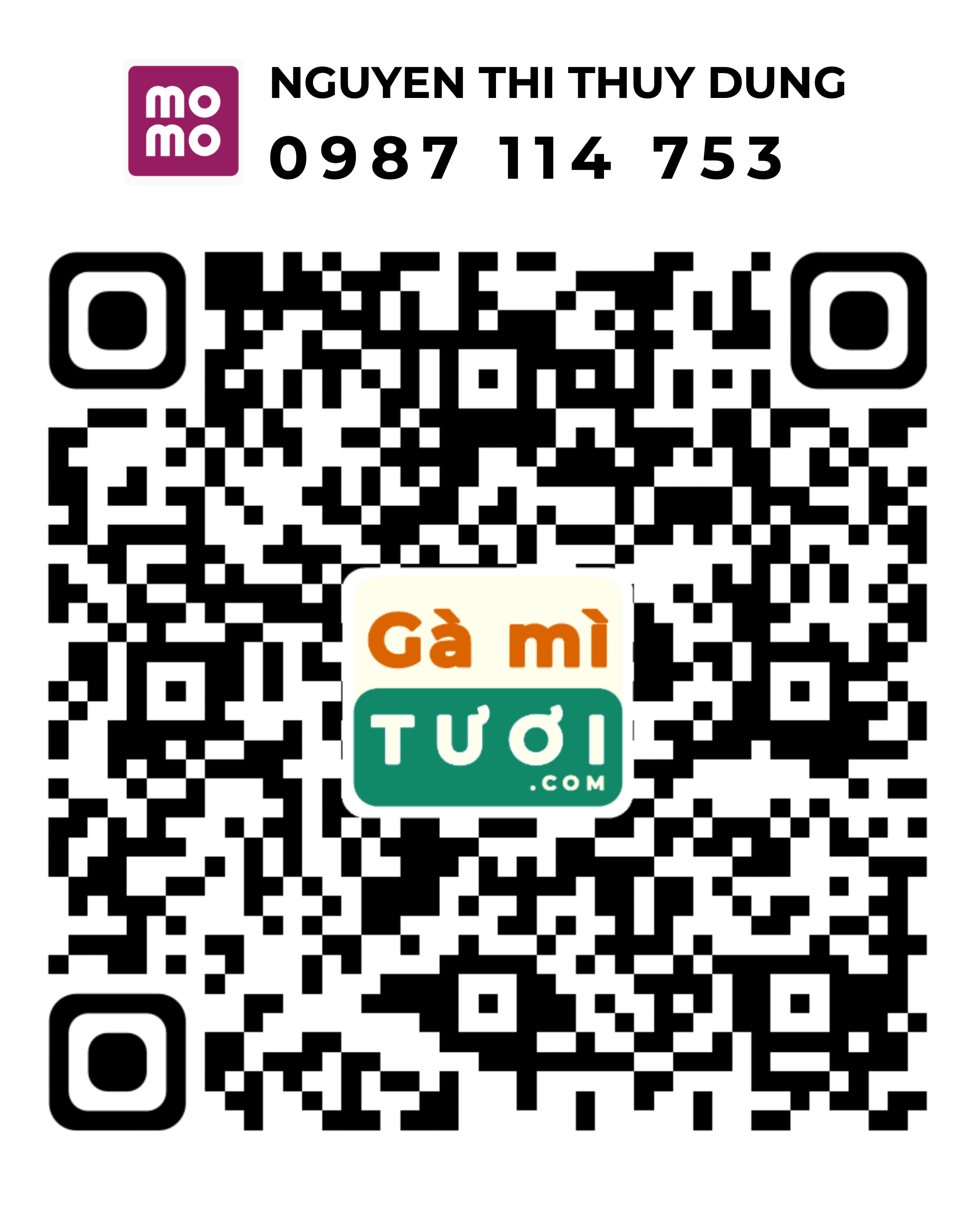 Gà mì TƯƠI hỗ trợ thanh toán qua ví điện tử Momo.